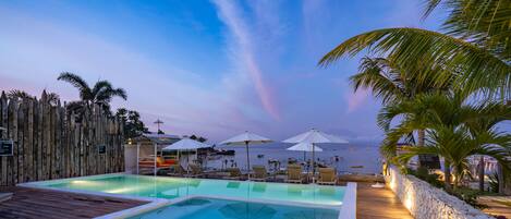 Outdoor pool, open 7:00 AM to 8:00 PM, pool umbrellas, sun loungers