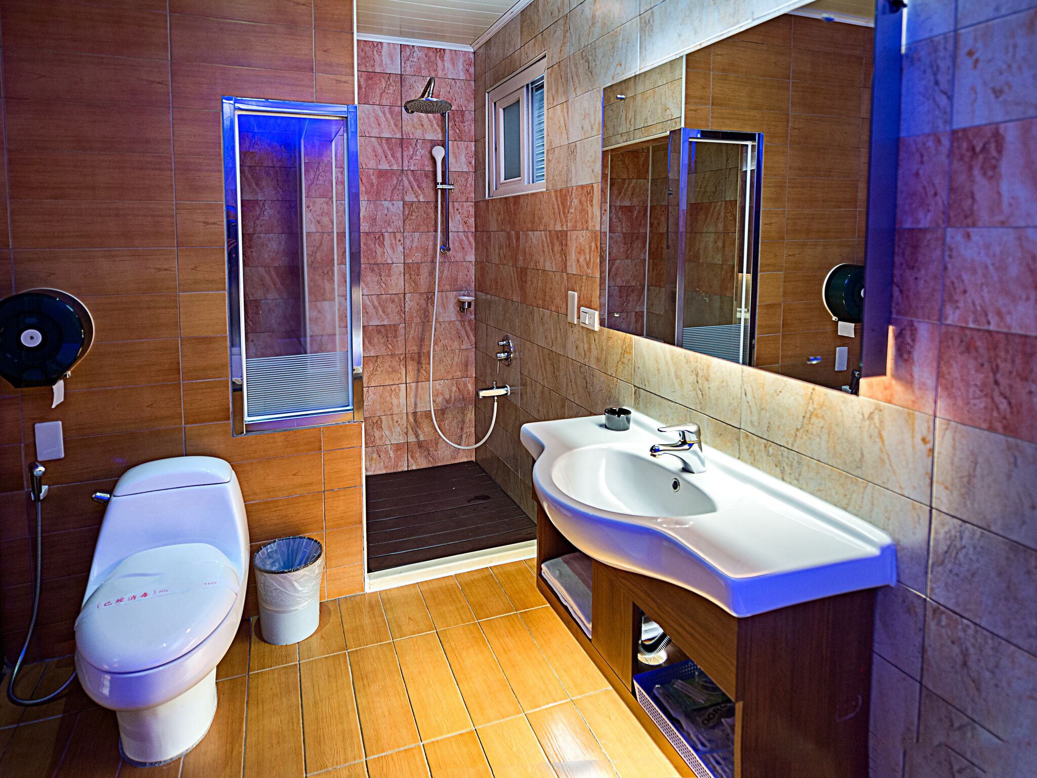 deluxe double room | bathroom | combined shower/bathtub, free toiletries, hair dryer, slippers