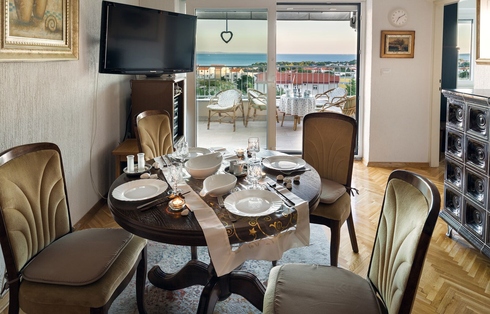 Luxury Apartment | Living room | 40-inch LCD TV with cable channels, TV, fireplace