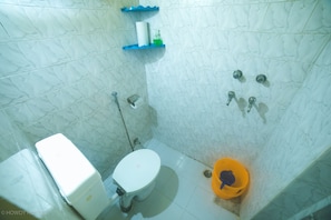 Shower, slippers, towels