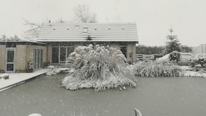 A building with a sloped roof and a small garden area with snow-covered plants. - B&B Bovenweg (Rhenen)