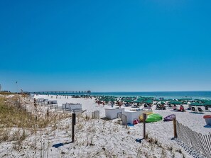 Plage, chaises longues