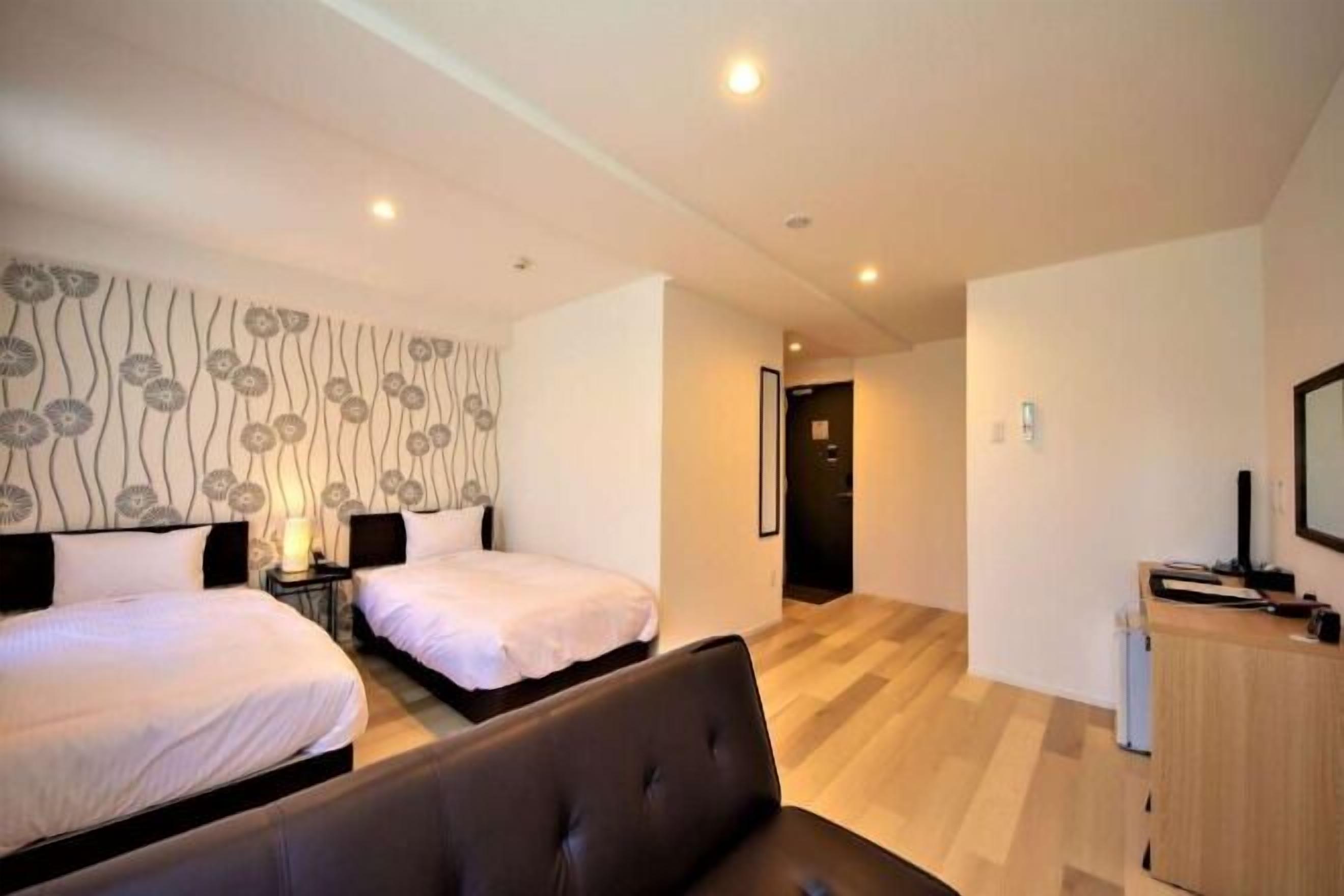 Down comforters, desk, laptop workspace, blackout drapes