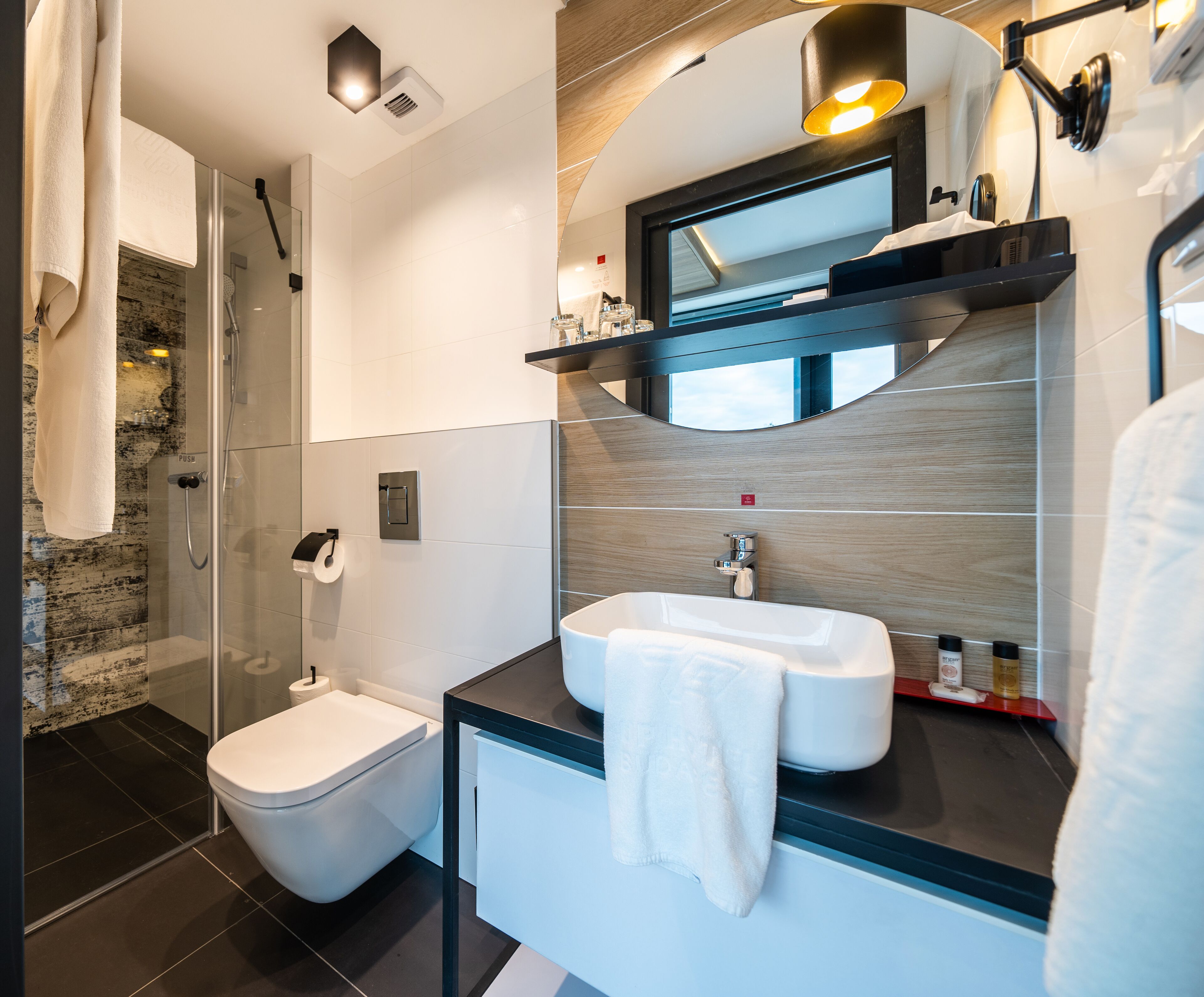 mini smart with terrace | bathroom | free toiletries, hair dryer, slippers, towels