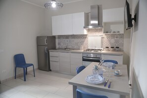 Fridge, oven, stovetop, electric kettle