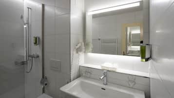 Shower, free toiletries, hair dryer, slippers