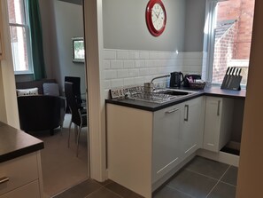 Luxury Apartment, 1 Bedroom, Ground Floor | Private kitchen | Full-size fridge, microwave, oven, stovetop