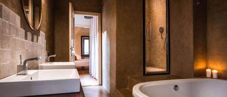 Combined shower/bathtub, free toiletries, hair dryer, bidet