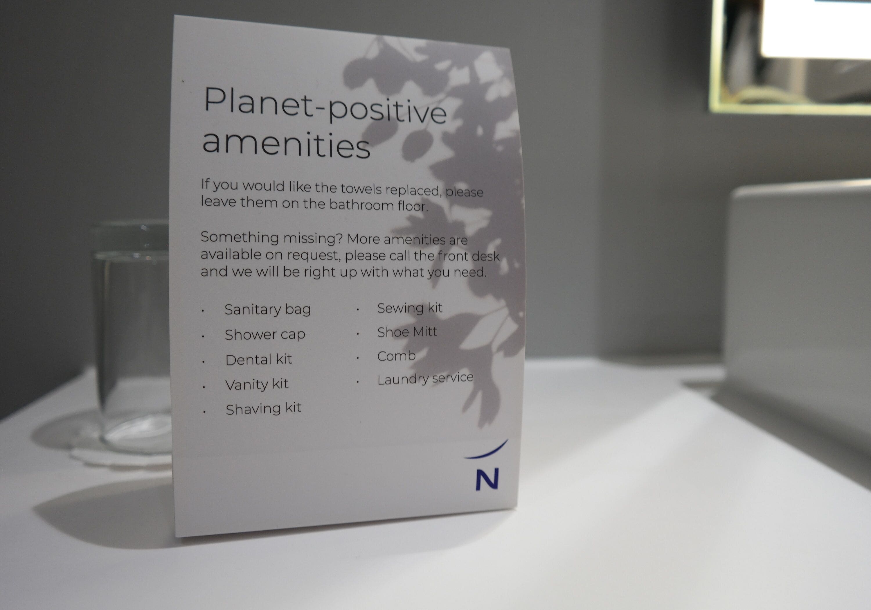 eco-friendly toiletries, hair dryer, towels, shampoo