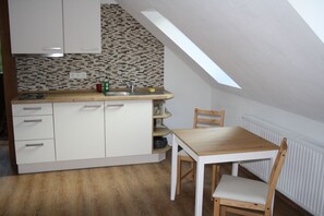 Fridge, microwave, coffee/tea maker, electric kettle