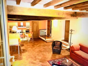 Family Apartment, 2 Bedrooms | Living area | TV, fireplace, DVD player - La Dimora nel Corso (Montepulciano)