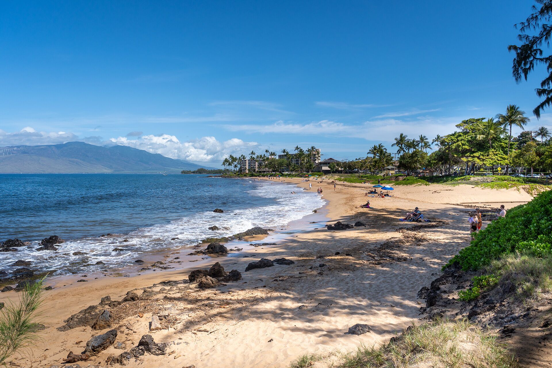On the beach, sun loungers, beach towels