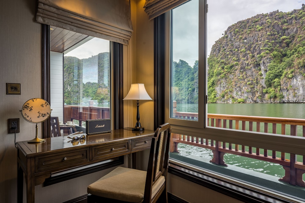 Heritage Line I Refined Waterway Voyages [Guest Lounge at Tuan Chau Marina, Halong Bay] by null