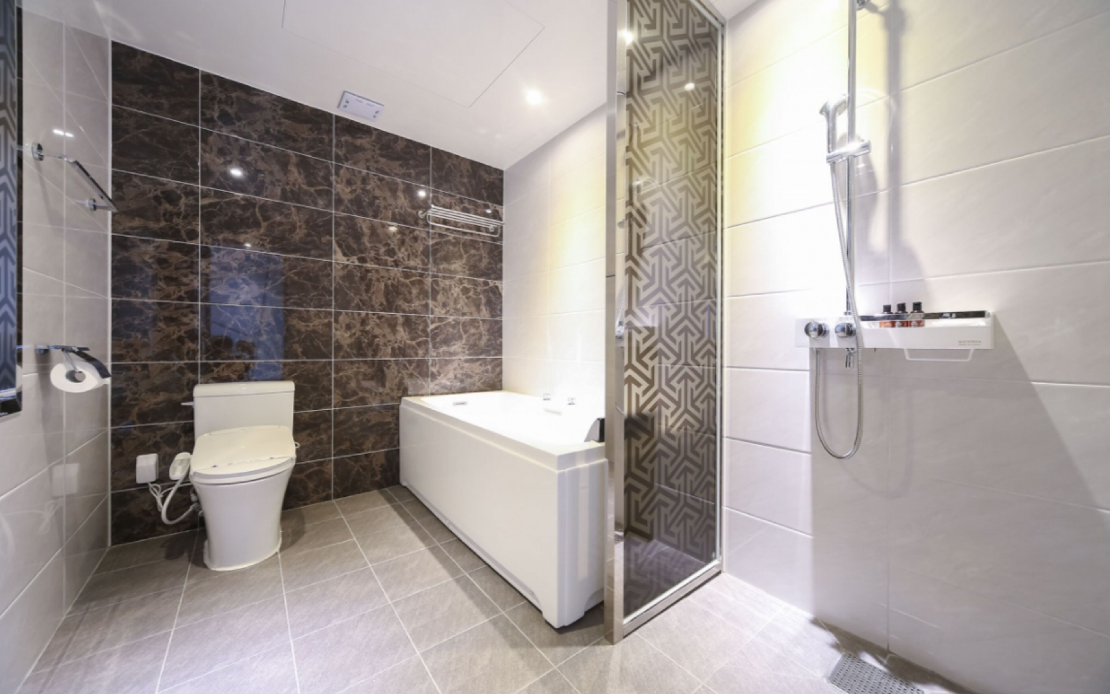 deluxe room | bathroom | separate bathtub and shower, free toiletries, hair dryer, bathrobes