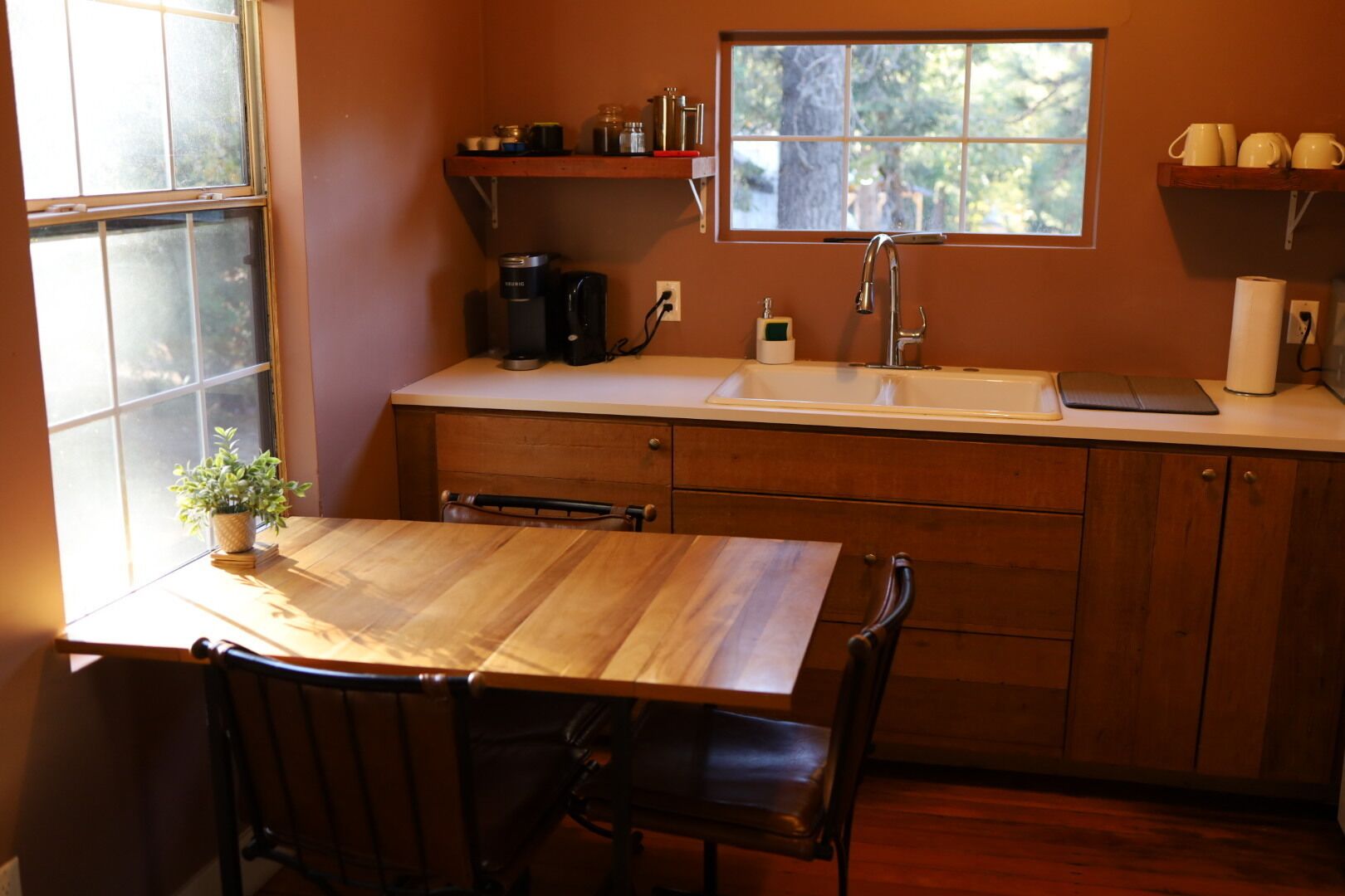 Fridge, oven, stovetop, coffee/tea maker