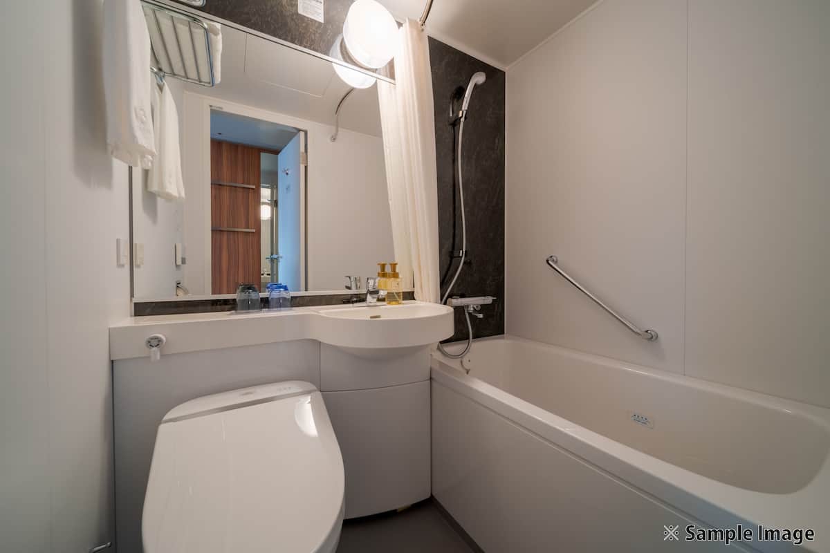 eco-friendly toiletries, hair dryer, slippers, bidet