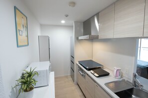 Zimmer (903) | Eigene Küche | Kühlschrank, Mikrowelle, Herdplatte, Wasserkocher