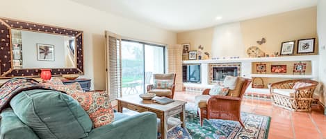 تلفزيون، مدفأة، مشغل دي في دي، مكتبة فيديو