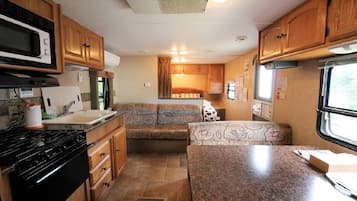 Fridge, microwave, stovetop