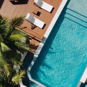 Outdoor pool, sun loungers