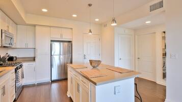 Oven, stovetop, dishwasher, cookware/dishes/utensils