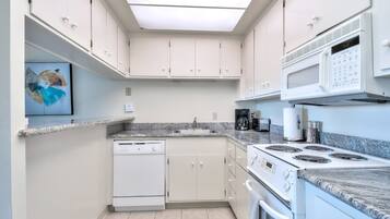 Oven, stovetop, dishwasher, coffee/tea maker