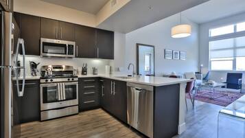 Oven, stovetop, dishwasher, coffee/tea maker