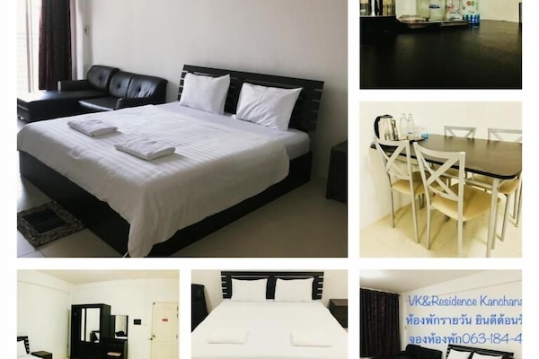 Desk, laptop workspace, blackout curtains, free WiFi