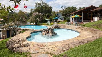 Outdoor pool, pool umbrellas