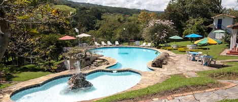 Outdoor pool, pool umbrellas