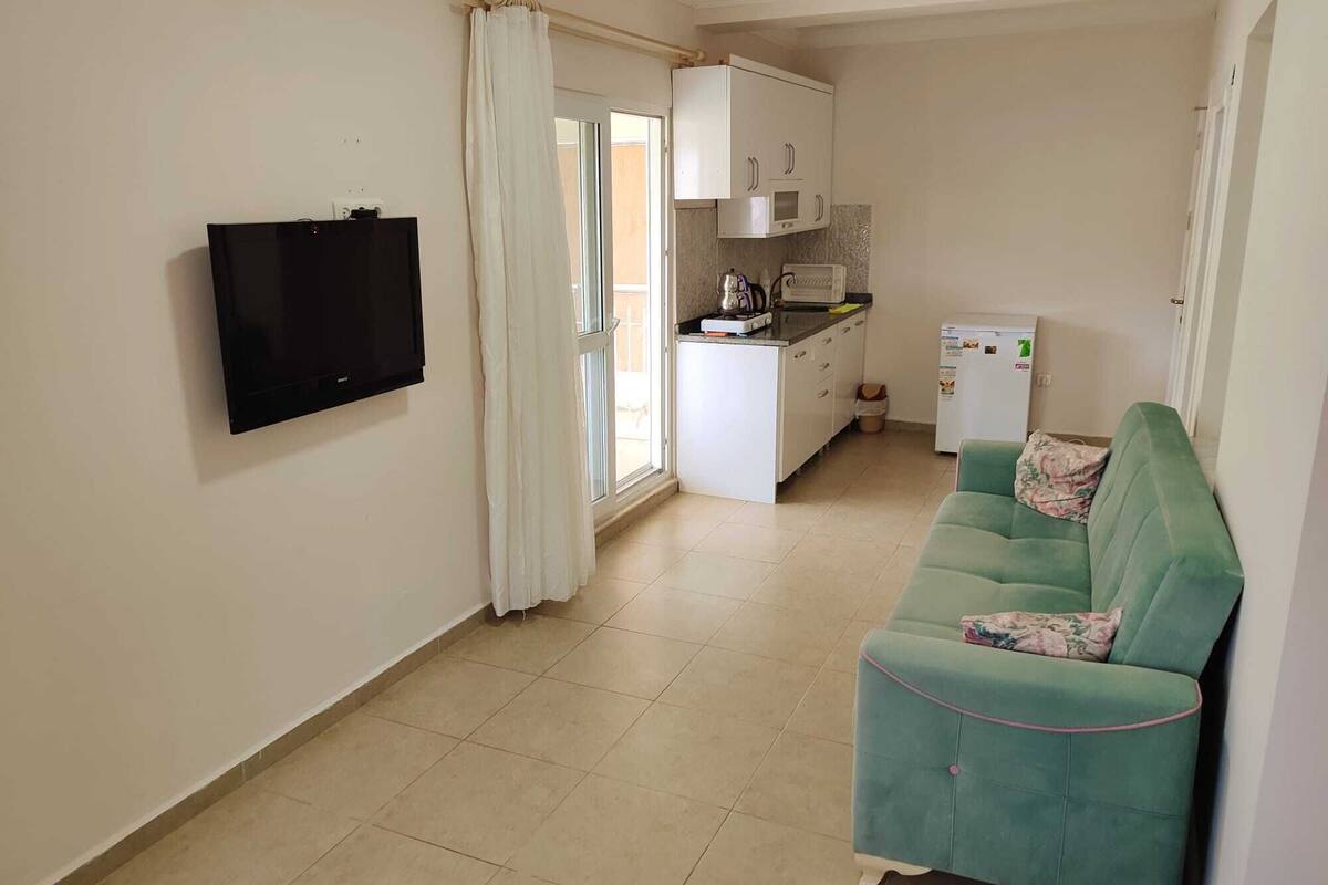 comfort apartment, terrace | living room | lcd tv