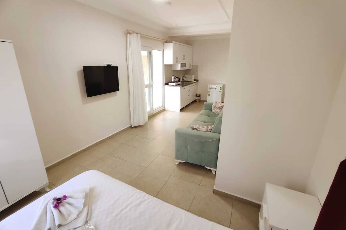 comfort apartment, terrace | living room | lcd tv