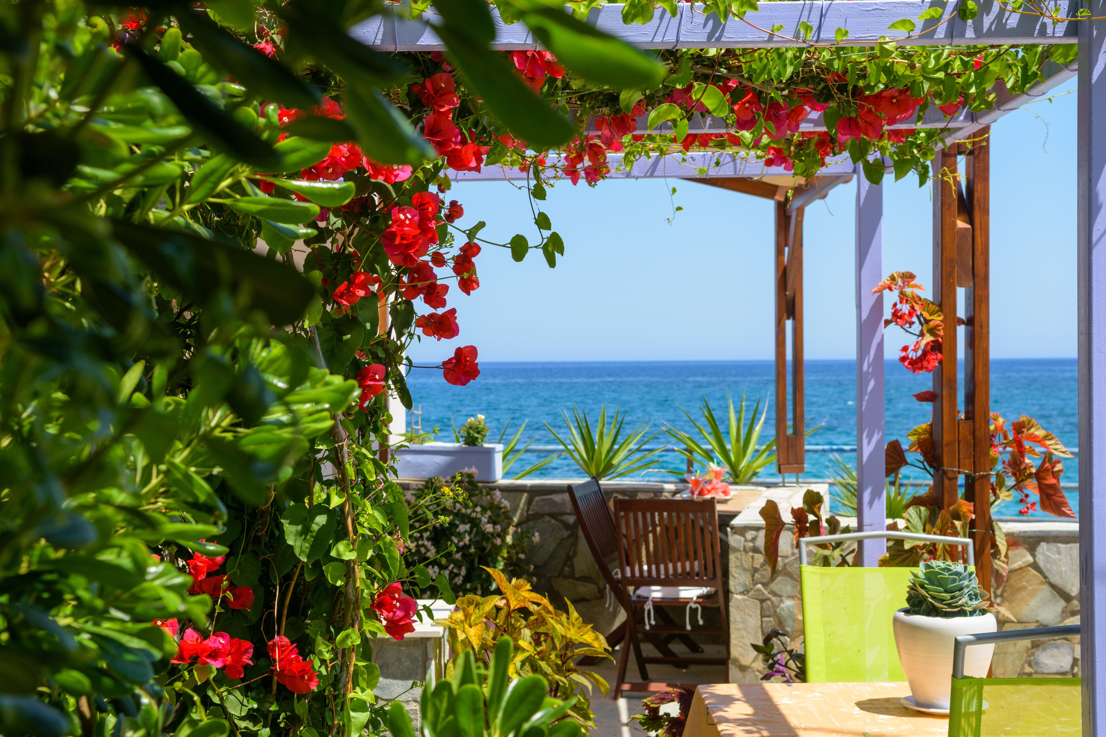 Kiosk, in a colorful garden
