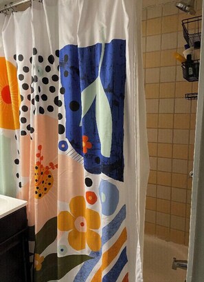 Ensemble douche/baignoire, sèche-cheveux, serviettes fournies