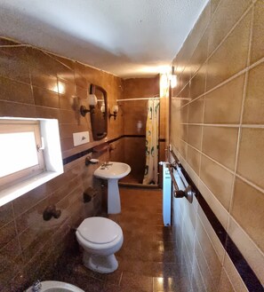 Shower, bidet, towels, soap