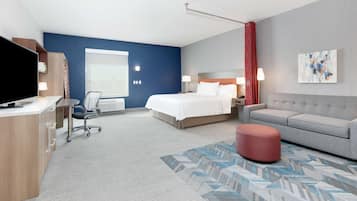 Studio, 1 King Bed, Accessible (Mobility & Hearing, Roll-in Shower) | Living area | 55-inch Smart TV with cable channels, TV