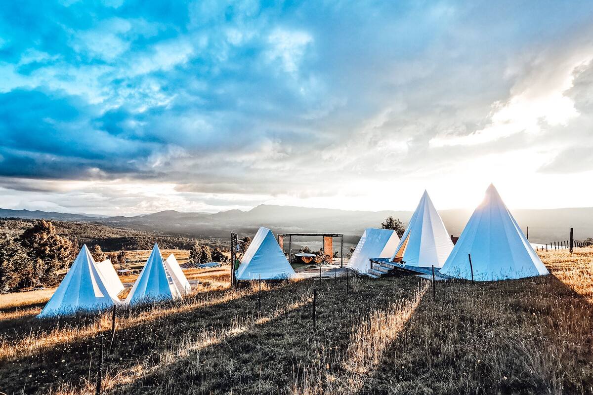 Panoramic Tent, Ensuite, Mountain View (Eco Tent) | Down duvets, rollaway beds, bed sheets