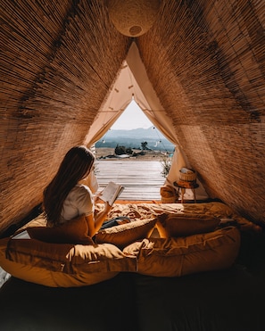 Panoramic Tent, Ensuite, Mountain View (Eco Tent) | Down comforters, rollaway beds, bed sheets