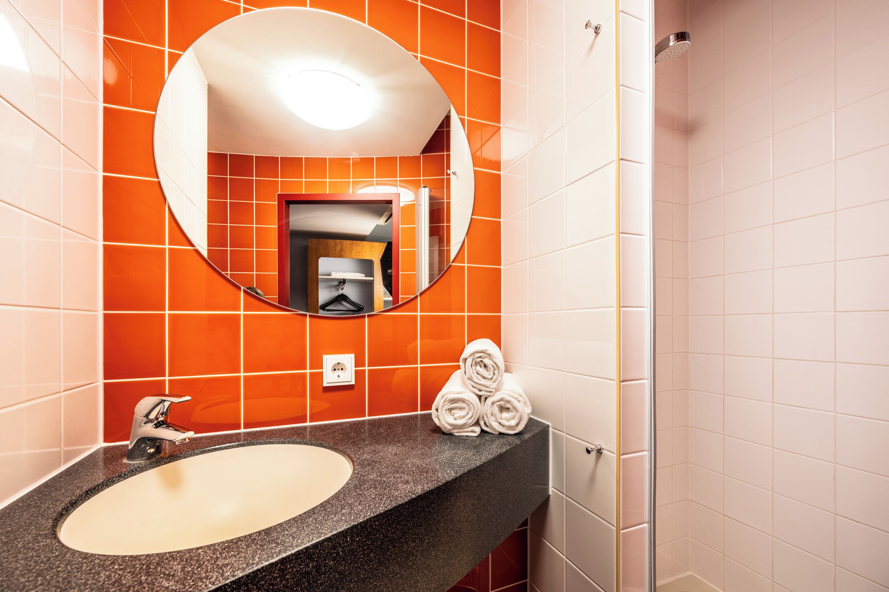 shower, towels, soap, toilet paper