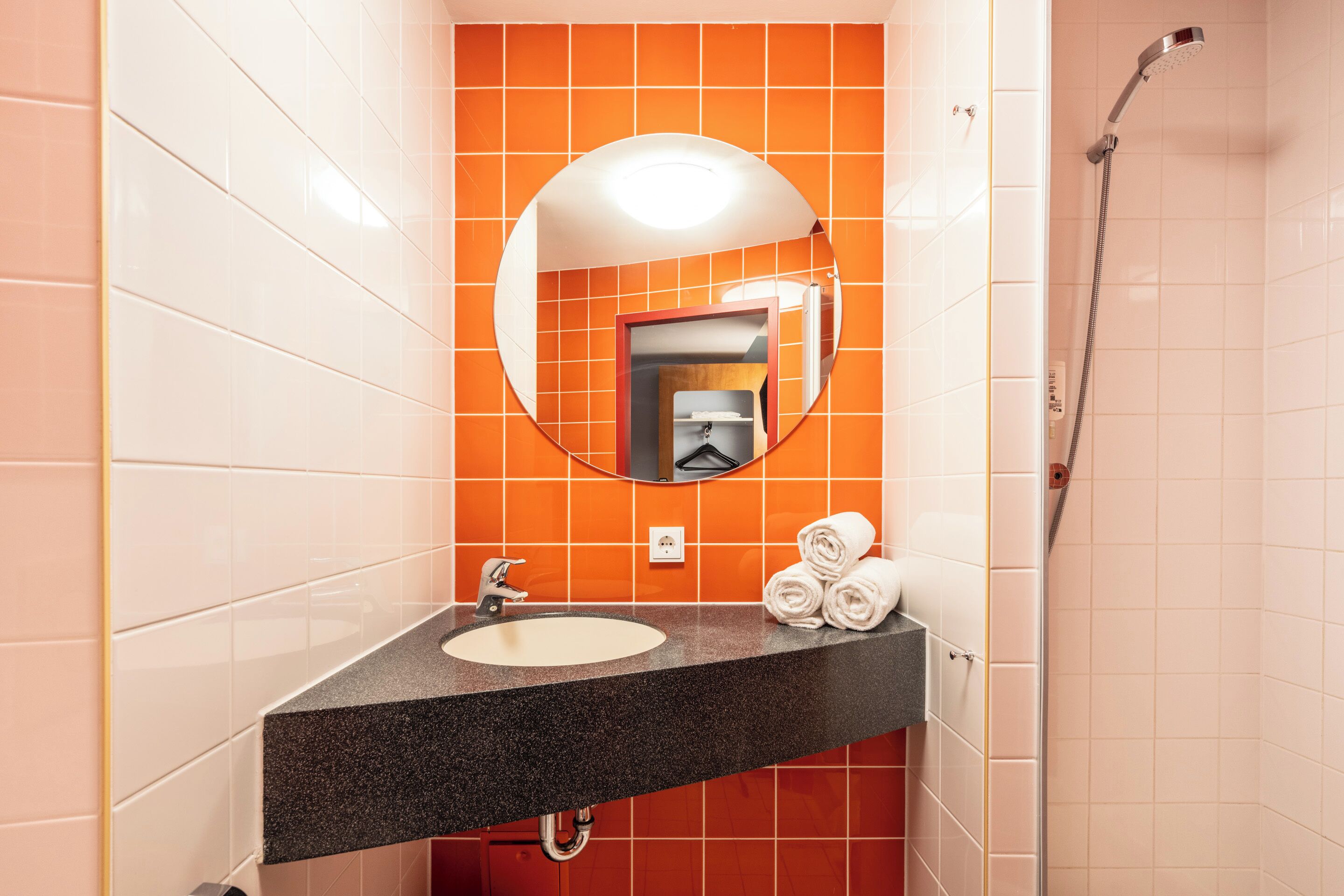 shower, towels, soap, toilet paper