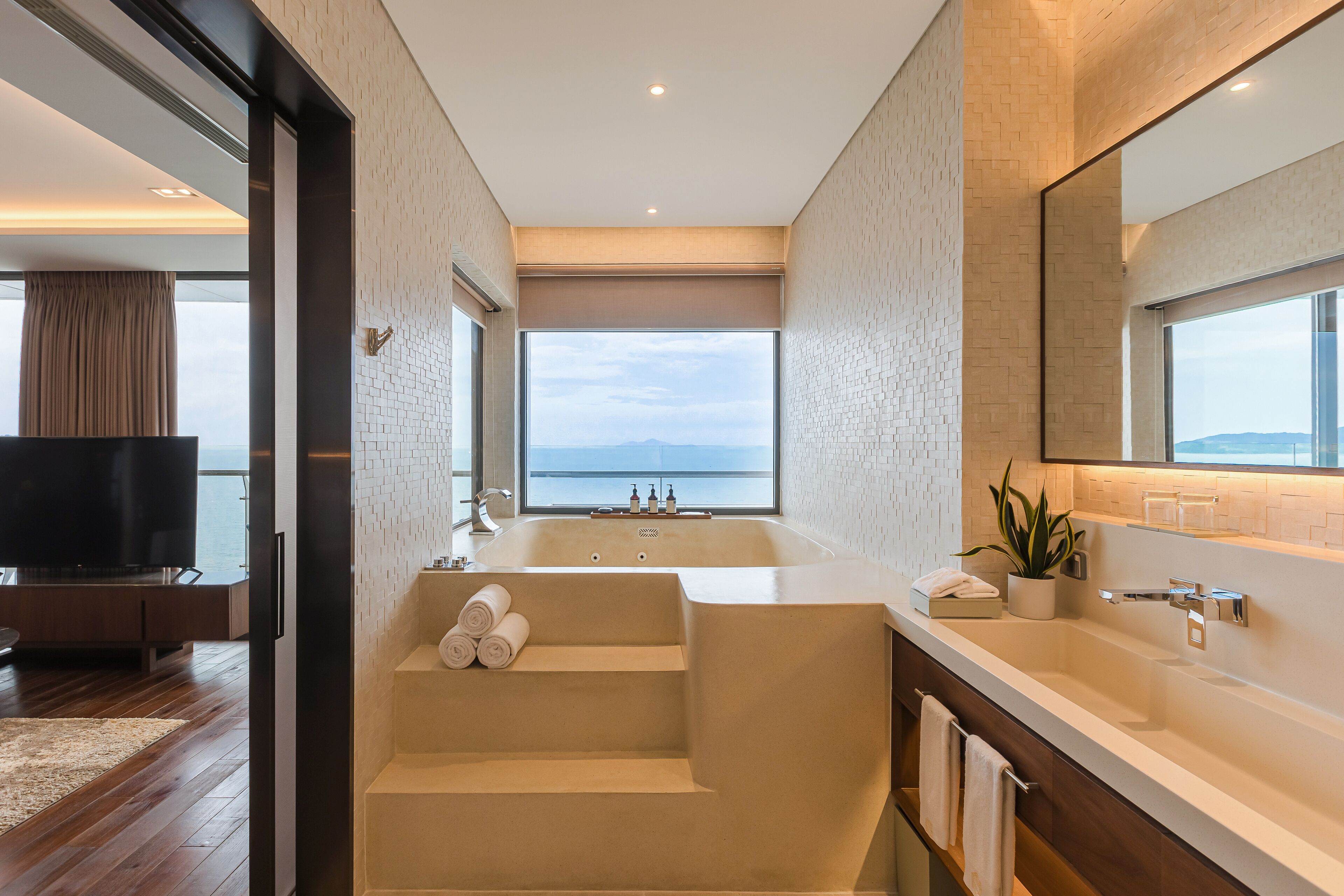 grand suite, 3 bedrooms, sea view (sel de mer suite) | bathroom | combined shower/bathtub, rainfall showerhead, free toiletries