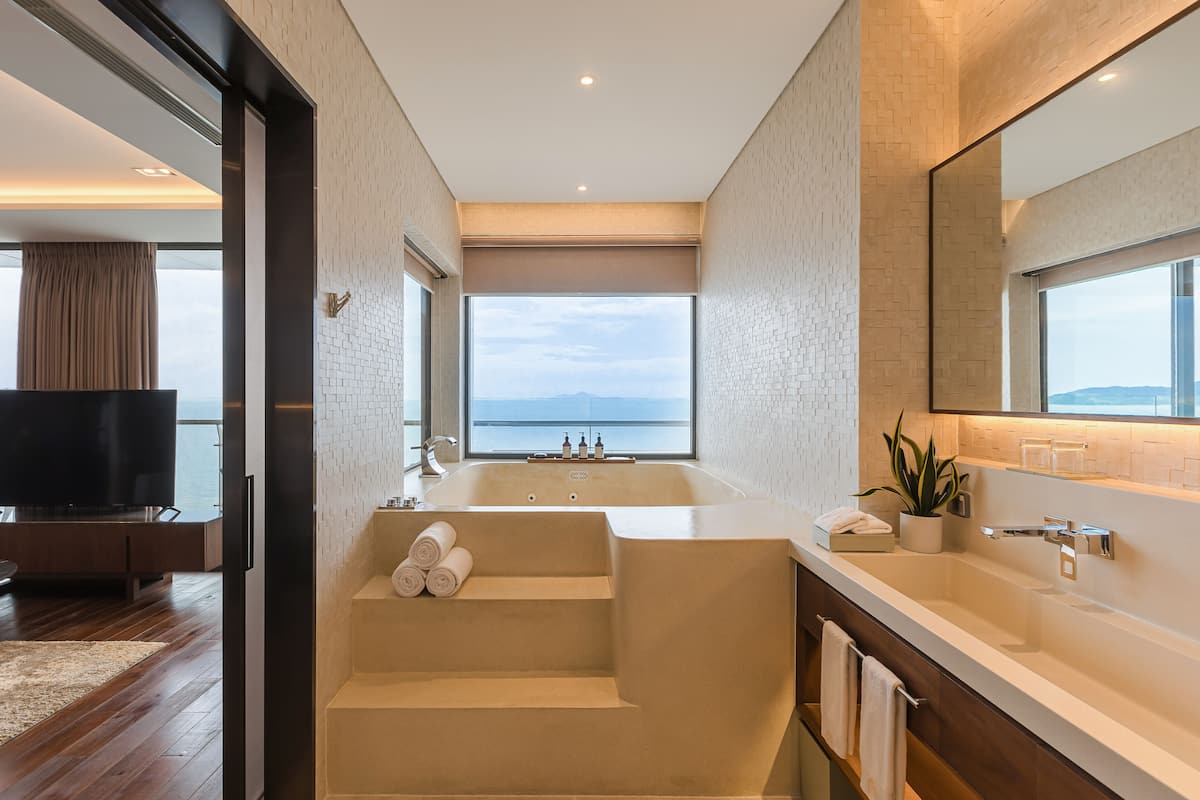 grand suite, 3 bedrooms, sea view (sel de mer suite) | bathroom | combined shower/bathtub, rainfall showerhead, free toiletries
