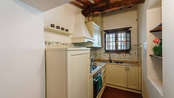 Fridge, oven, stovetop, coffee/tea maker