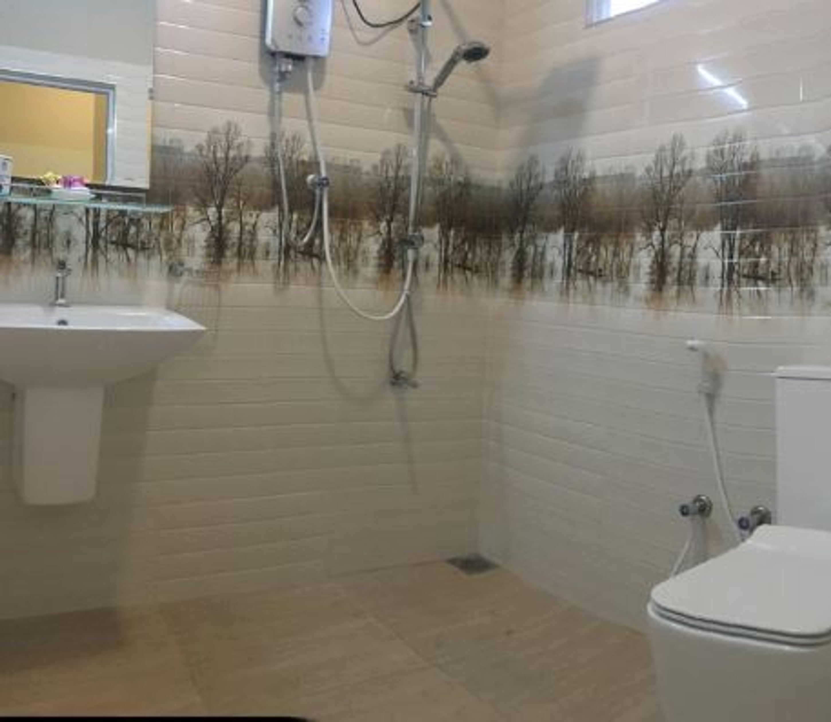 Douche, douche à « effet pluie », peignoirs, bidet