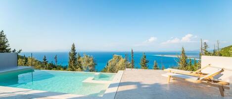 Seasonal outdoor pool, sun loungers