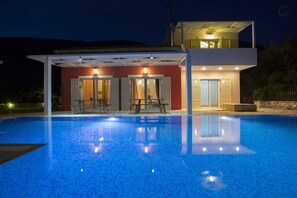 Front of property – evening/night - Villa Niriides (Lefkada)