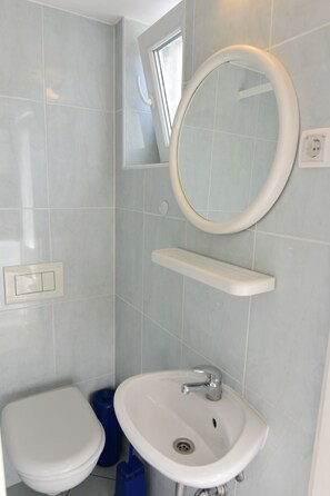 Shower, towels, toilet paper