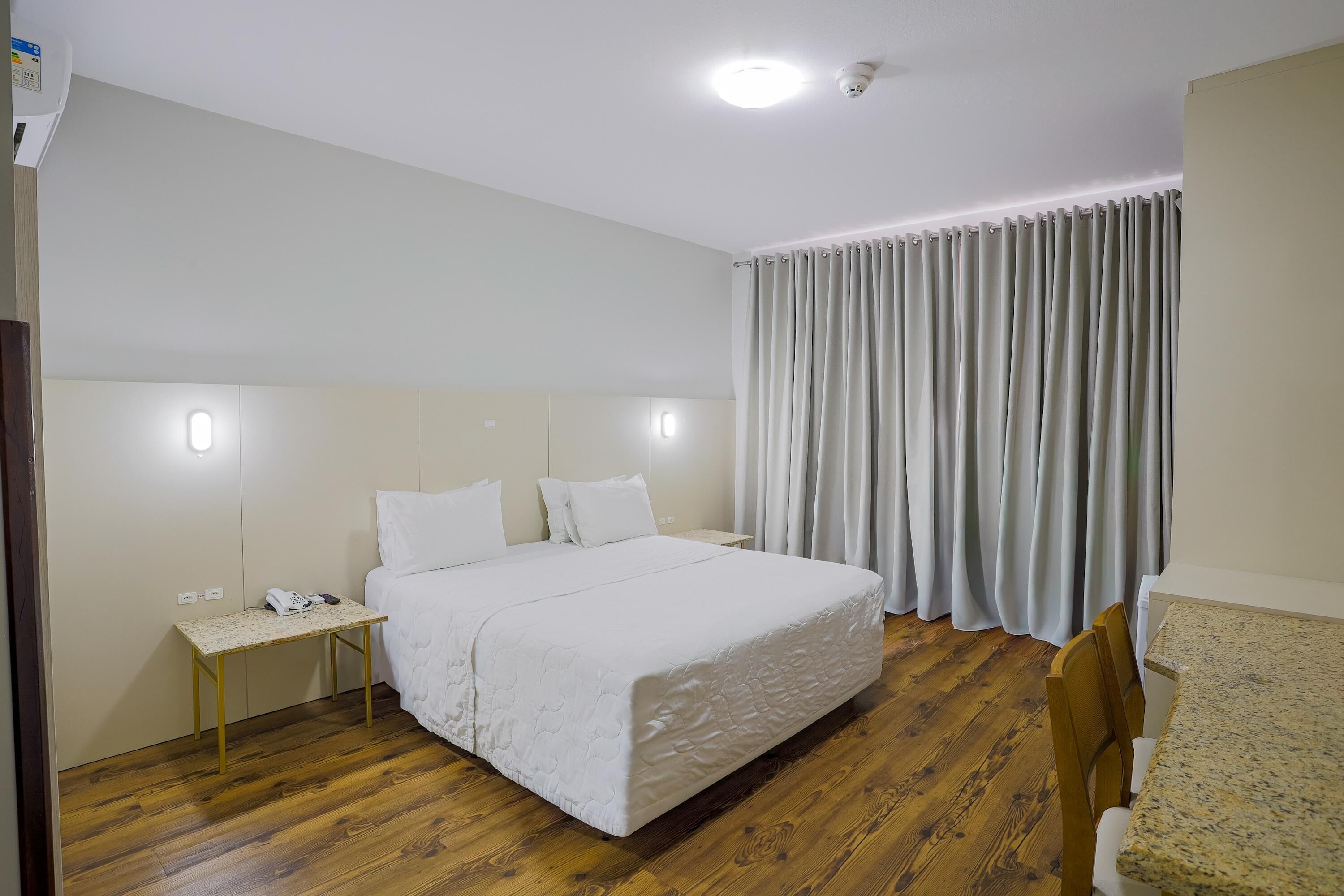 Minibar, desk, laptop workspace, blackout drapes