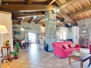 Télévision, cheminée, lecteur de DVD