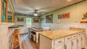 Cabin, Multiple Beds, Hot Tub | Private kitchen | Fridge, microwave, stovetop, dishwasher